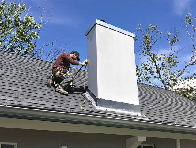 Riverview Chimney Sweep team member finishing chimney construction in Riverview, FL